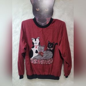 Vintage Sharon Young Womens Cat Houndstooth Blouse 80s Cottagecore Goth kitsch